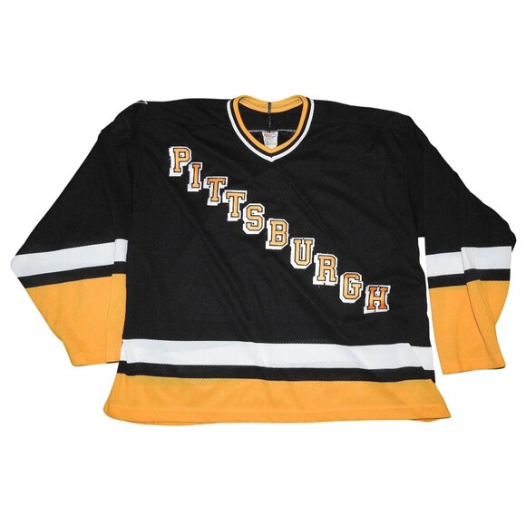 Vintage Pittsburgh Penguins CCM Maska US Black Diagonal Jersey Made in Canada XL